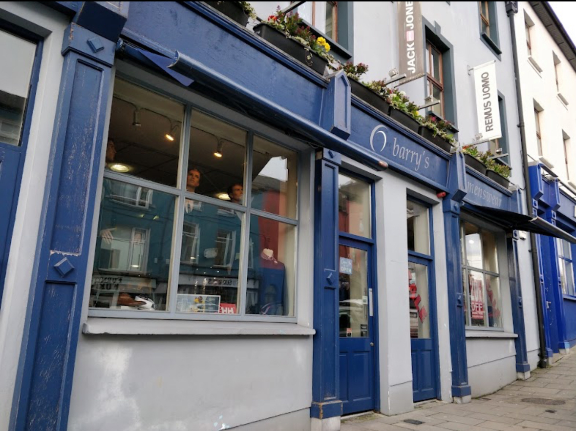The navy Barry's Menswear shopfront in Mallow, trading since 1949